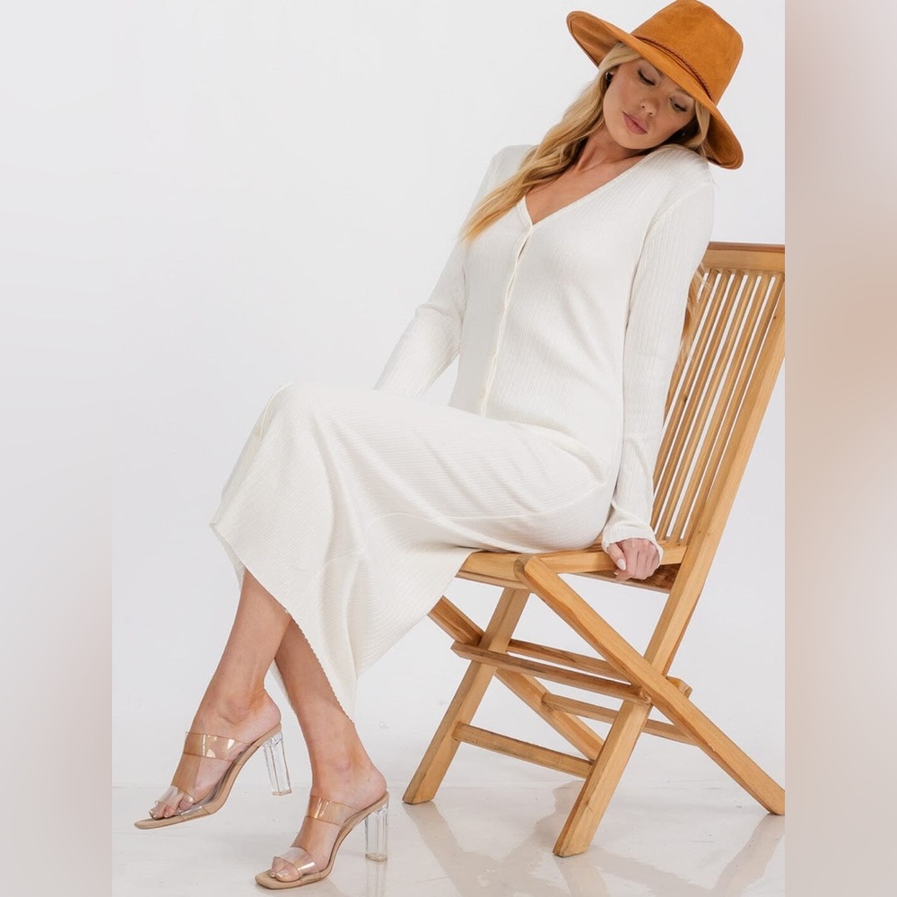 SALE! 032. WOMEN'S LONG SLEEVE BUTTON UP RIBBED CARDIGAN - WHITE